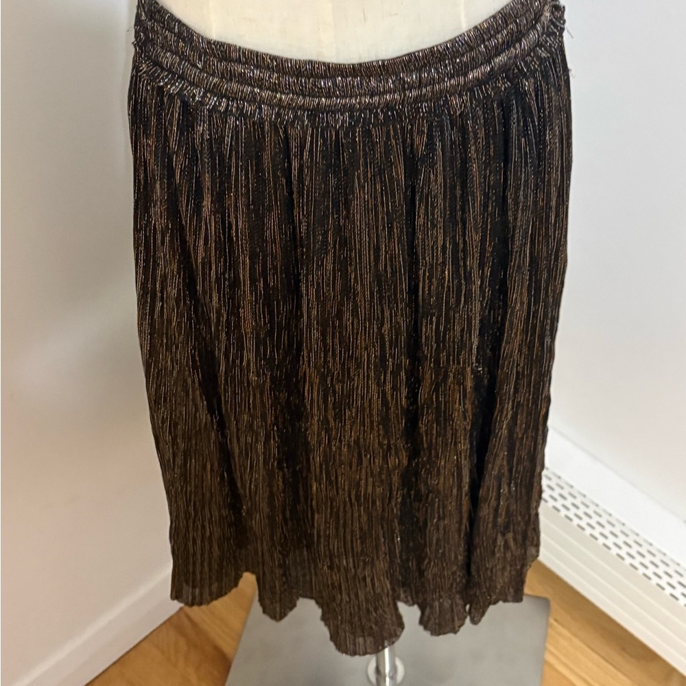 Zara Basic Collection Black Gold Metallic Flounce Midi A-line Skirt Size Large - Picture 8 of 12